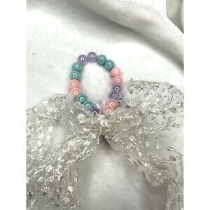 NEW Free People Bracelet Multicolor Beaded White Lace Bow Colorful Dainty Beach